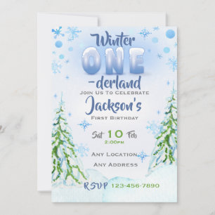 Winter One-derland First Birthday Party Invitation