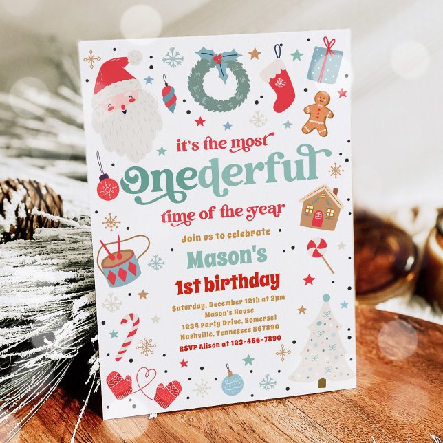 Winter ONEderful Blue Christmas Birthday Party Invitation (Creator Uploaded)