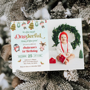Winter Onederful Christmas 2nd Birthday Photo Invitation