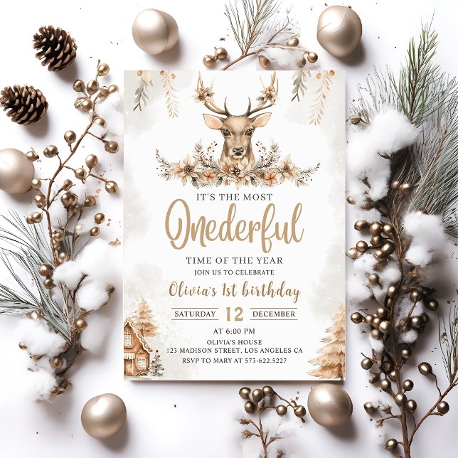 Winter Onederful Reindeer Christmas Birthday Invitation (Creator Uploaded)