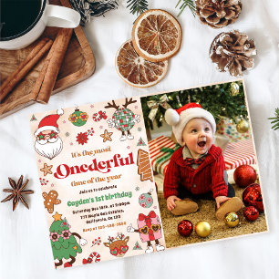 Winter Onederful Retro Christmas 2nd Birthday Invitation