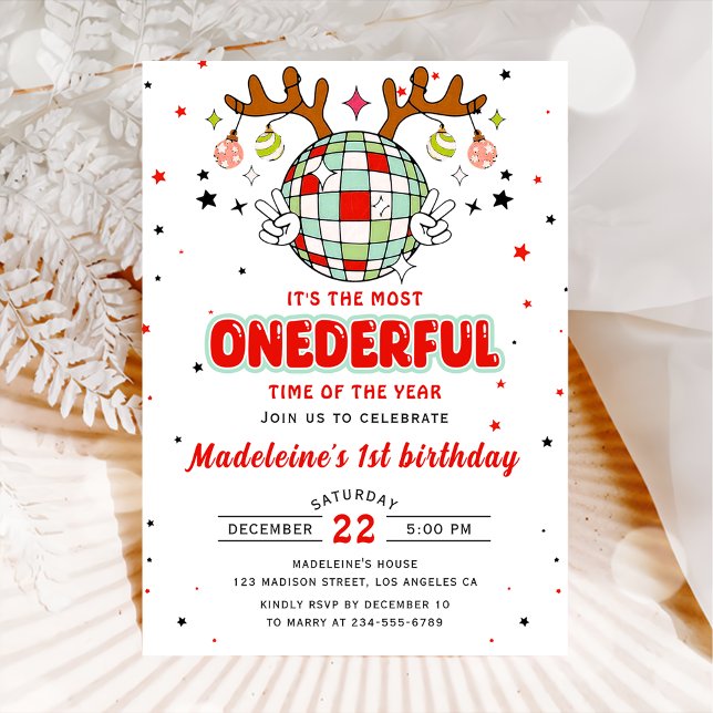 Winter Onederful Retro Christmas Birthday Party Invitation (Creator Uploaded)
