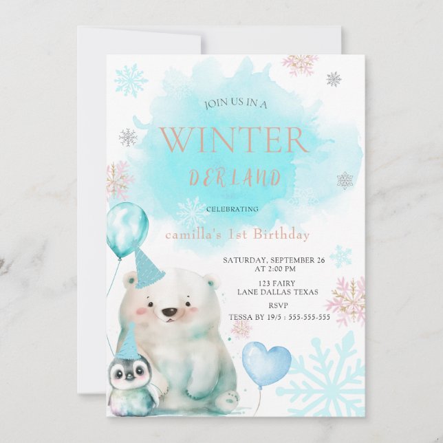 Winter Onederland 1er Anniversaire Invitation (Devant)
