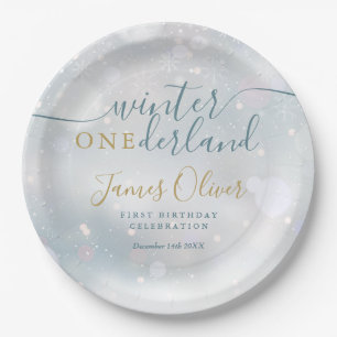 Winter Onederland 1st Birthday Blue And Gold Paper Plate