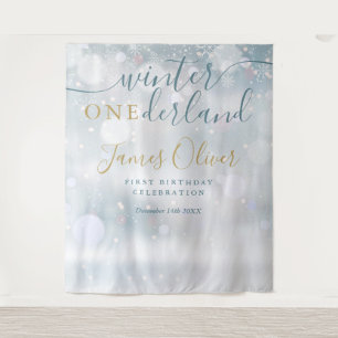Winter Onederland 1st Birthday Blue And Gold Tapestry