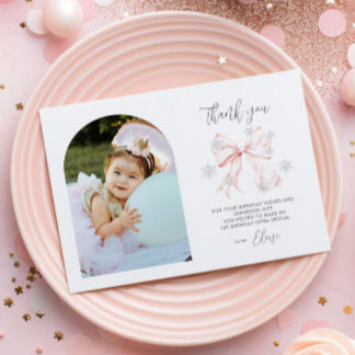 Winter Onederland 1st Birthday Flat Thank You Card