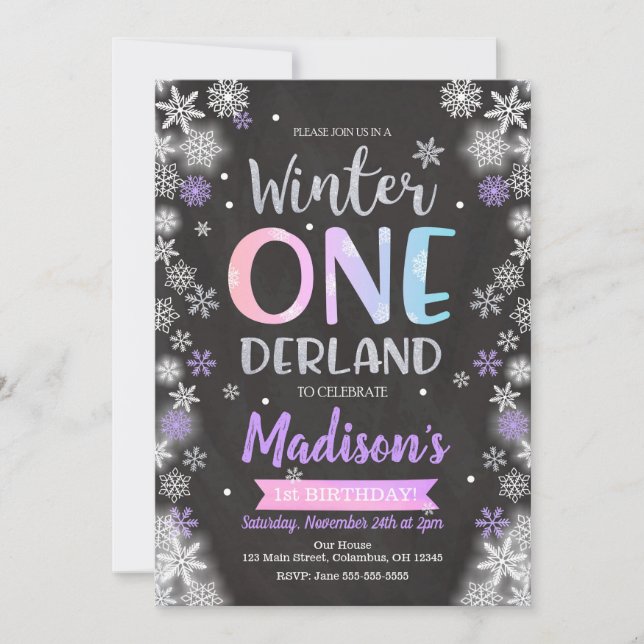 Winter ONEderland 1st Birthday Invitation (Front)
