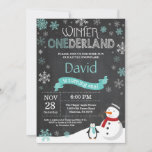 Winter Onederland 1st Birthday Invitation<br><div class="desc">Winter Onederland 1st Birthday Invitation. Snowman and Penguin. Aqua Teal Turquoise and White Snowflake. First Birthday. Boy or Girl 1st Bday Invite. Chalkboard Background. Black and White. For further customization,  please click the "Customize it" button and use our design tool to modify this template.</div>