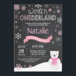 Winter Onederland 1st Birthday Invitation<br><div class="desc">Winter Onederland Polar Bear 1st Birthday Invitation. Deer. Pink and White Snowflake. First Birthday. Girl 1st Bday Invite. Chalkboard Background. Black and White. For further customization,  please click the "Customize it" button and use our design tool to modify this template.</div>