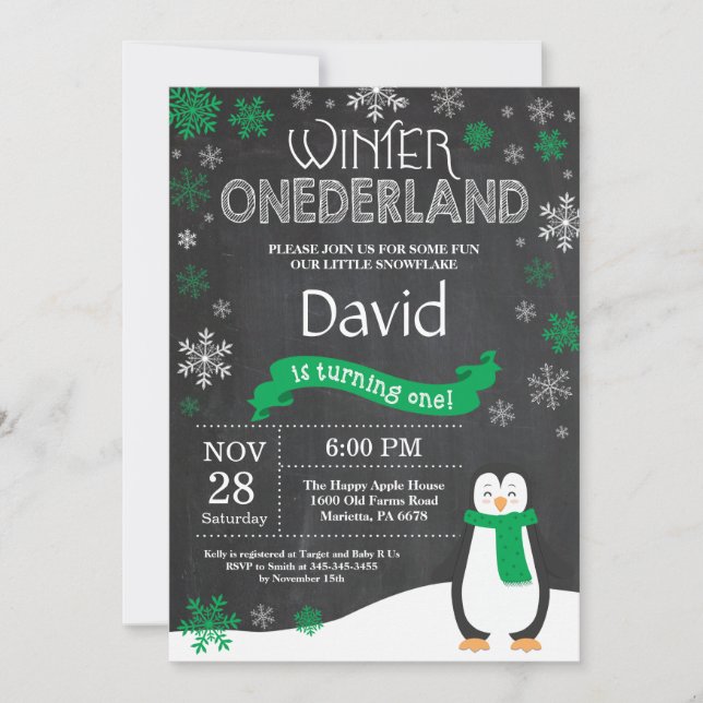 Winter Onederland 1st Birthday Invitation (Front)