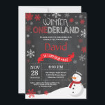 Winter Onederland 1st Birthday Invitation<br><div class="desc">Winter Onederland 1st Birthday Invitation. Snowman. Red and White Snowflake. First Birthday. Boy 1st Bday Invite. Chalkboard Background. Black and White. For further customization, please click the "Customize it" button and use our design tool to modify this template.</div>