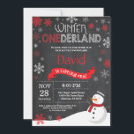 Winter Onederland 1st Birthday Invitation<br><div class="desc">Winter Onederland 1st Birthday Invitation. Snowman. Red and White Snowflake. First Birthday. Boy 1st Bday Invite. Chalkboard Background. Black and White. For further customization,  please click the "Customize it" button and use our design tool to modify this template.</div>