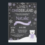 Winter Onederland 1st Birthday Invitation<br><div class="desc">Winter Onederland Polar Bear 1st Birthday Invitation. Deer. Purple Lilac Lavender and White Snowflake. First Birthday. Boy or Girl 1st Bday Invite. Chalkboard Background. Black and White. For further customization,  please click the "Customize it" button and use our design tool to modify this template.</div>