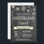 Winter Onederland 1st Birthday Invitation<br><div class="desc">Winter Onederland Boy or Girl 1st Birthday Invitation. Yellow and White Snowflake. First Birthday. Boy or Girl 1st Bday Invite. Chalkboard Background. Black and White. For further customization,  please click the "Customize it" button and use our design tool to modify this template.</div>
