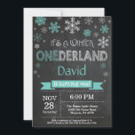 Winter Onederland 1st Birthday Invitation<br><div class="desc">Winter Onederland Boy or Girl 1st Birthday Invitation. Aqua Teal Turquoise and White Snowflake. First Birthday. Boy or Girl 1st Bday Invite. Chalkboard Background. Black and White. For further customization,  please click the "Customize it" button and use our design tool to modify this template.</div>