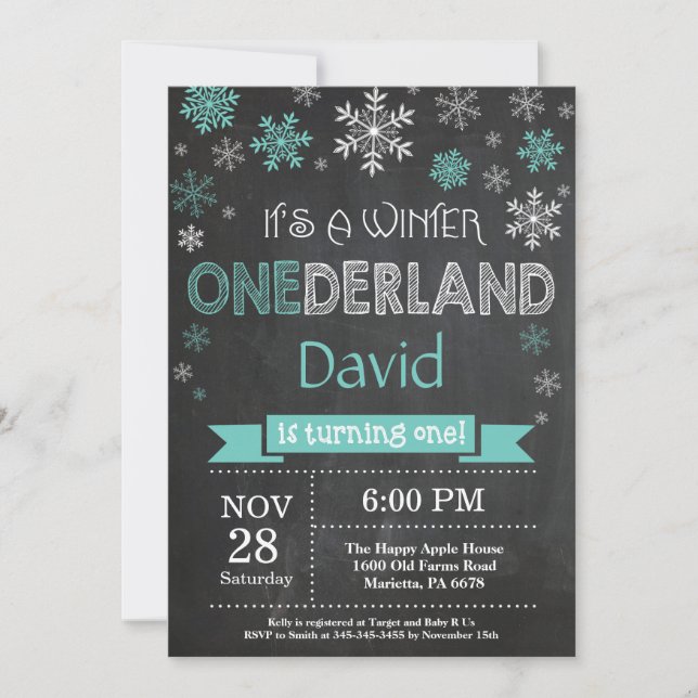 Winter Onederland 1st Birthday Invitation (Front)