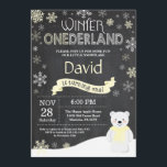 Winter Onederland 1st Birthday Invitation<br><div class="desc">Winter Onederland Polar Bear 1st Birthday Invitation. Deer. Yellow and White Snowflake. First Birthday. Boy or Girl 1st Bday Invite. Chalkboard Background. Black and White. For further customization,  please click the "Customize it" button and use our design tool to modify this template.</div>