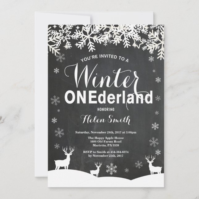 Winter Onederland 1st Birthday Invitation (Front)