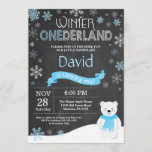 Winter Onederland 1st Birthday Invitation<br><div class="desc">Winter Onederland Polar Bear 1st Birthday Invitation. Deer. Blue and White Snowflake. First Birthday. Boy 1st Bday Invite. Chalkboard Background. Black and White. For further customization,  please click the "Customize it" button and use our design tool to modify this template.</div>