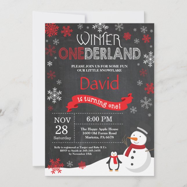 Winter Onederland 1st Birthday Invitation (Front)