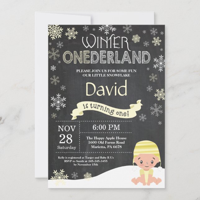 Winter Onederland 1st Birthday Invitation (Front)