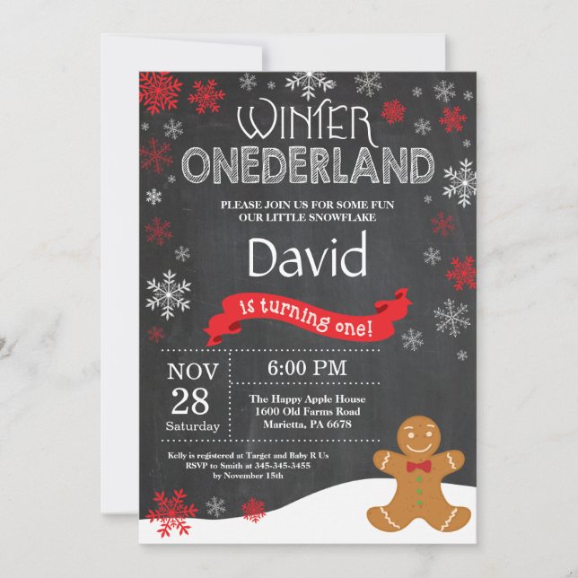Winter Onederland 1st Birthday Invitation (Front)