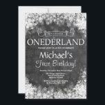 Winter Onederland 1st Birthday Invitation<br><div class="desc">Winter Onederland 1st Birthday Invitation. White Snowflake. First Birthday. Boy or Girl 1st Bday Invite. Chalkboard Background. Black and White. For further customization,  please click the "Customize it" button and use our design tool to modify this template.</div>