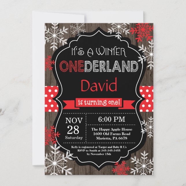 Winter Onederland 1st Birthday Invitation (Front)