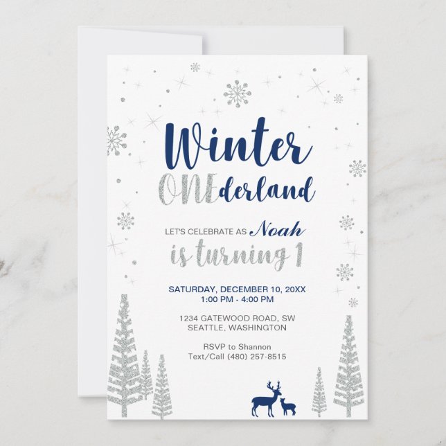 Winter Onederland 1st Birthday Invitation - Boy (Front)