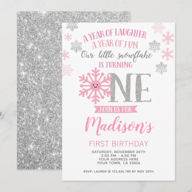 Winter Onederland 1st Birthday Invitation Photo (Front/Back)