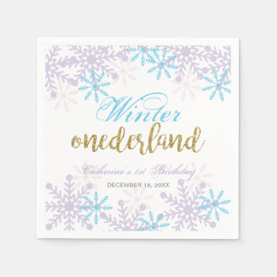 Winter Onederland 1st Birthday Lavender Blue Snow Napkin