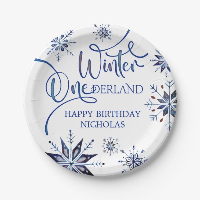 Winter Onederland 1st Birthday Paper Plate (Front)
