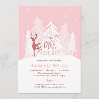 Winter Onederland 1st Birthday Party Invite Pink