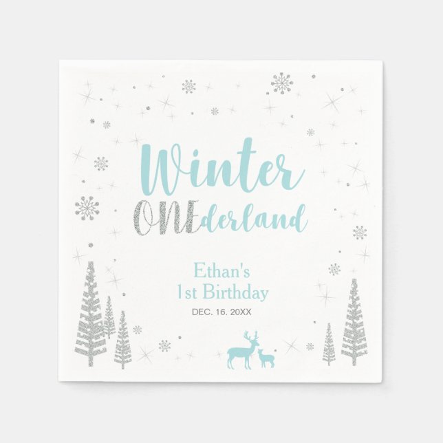 Winter Onederland 1st Birthday Party Paper Napkin (Front)
