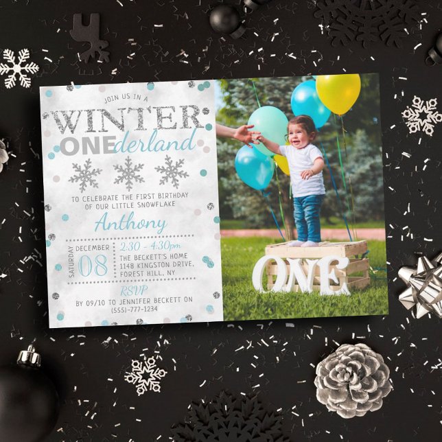 Winter ONEderland 1st Birthday Photo Invitation (Creator Uploaded)