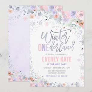 Winter ONEderland 1st Birthday Silver Pink Lilac Invitation