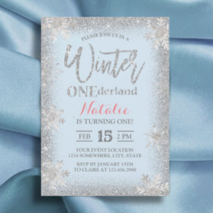 Winter ONEderland 1st Birthday Silver Snowflake Invitation