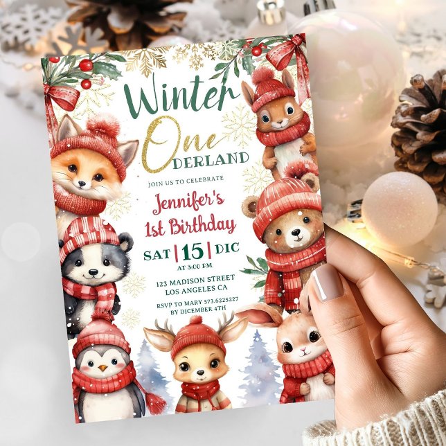 Winter ONEderland Animals Christmas 1st Birthday Invitation (Creator Uploaded)