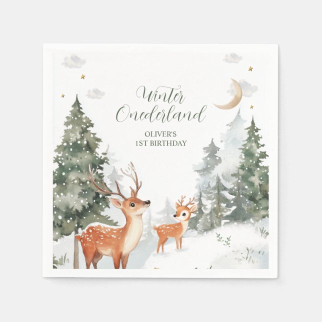 Winter Onederland Animals First Birthday Party Nap Napkin (Front)