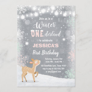 Winter Onederland anniversaire invitation Mint ros