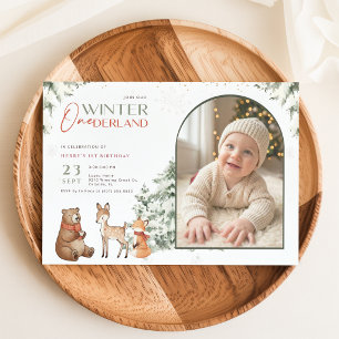 Winter Onederland Arch Photo Baby First Birthday Invitation