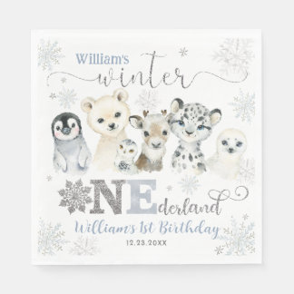 Winter Onederland Arctic Animals Snow 1st Birthday Napkin