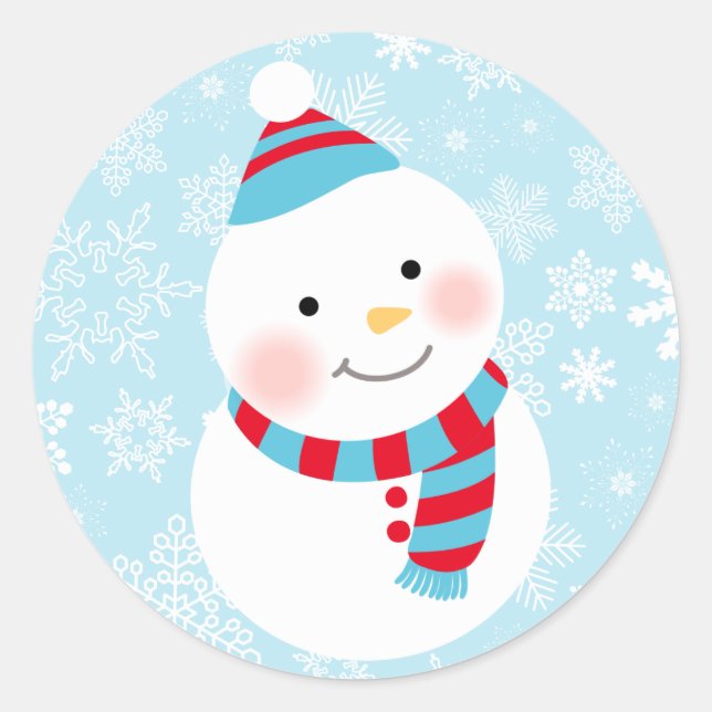 Winter ONEderland Birthday Blue and Red Snowman Classic Round Sticker (Front)