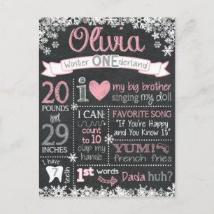 Winter ONEderland Birthday Chalkboard Sign Postcard
