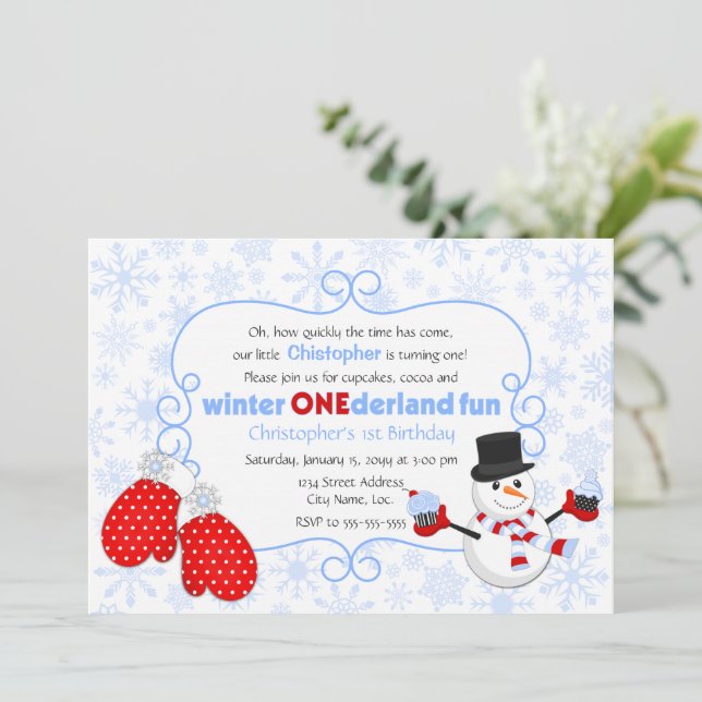 Winter ONEderland Birthday Invitation (Standing Front)