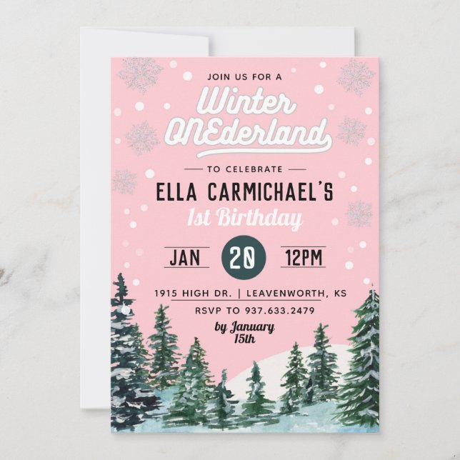Winter Onederland Birthday Invitation (Front)