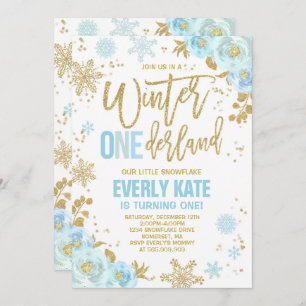 Winter ONEderland Birthday Invitation Blue & Gold