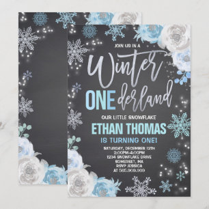 Winter ONEderland Birthday Invitation Blue Silver