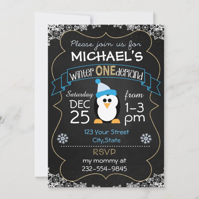 Winter Onederland birthday invitation boy 1st (Front)