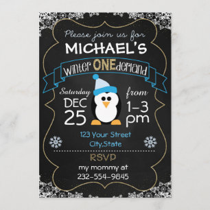 Winter Onederland birthday invitation boy 1st